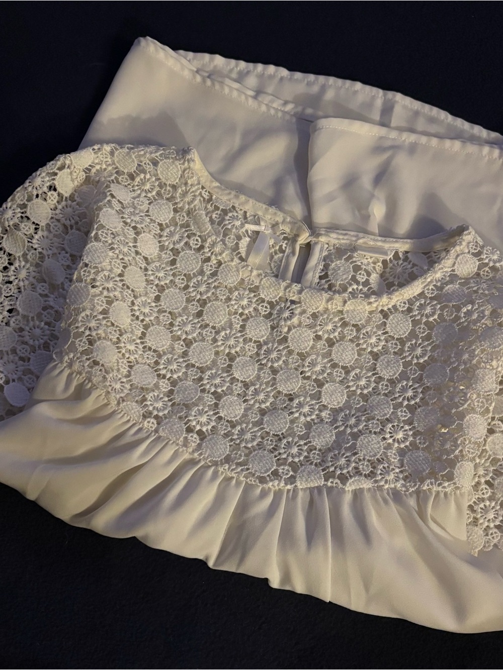 Delicate Ivory Lace Yoke Ruffle Blouse - Women
